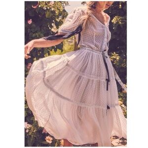 Elegant V-neck White Dress - LoveshackFancy Serena Polka dot midi